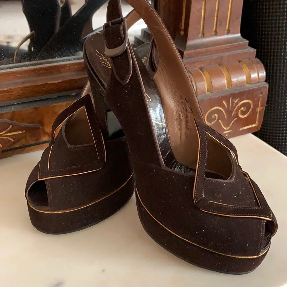 Vintage 1940s Suede Peeptoe Slingbacks Size 3 - Picture 2 of 8